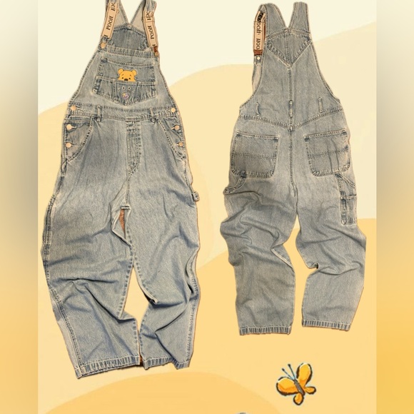 Vintage Denim Disney Winnie the Pooh Overalls Embroidered Size medium Adjustable - Picture 1 of 1